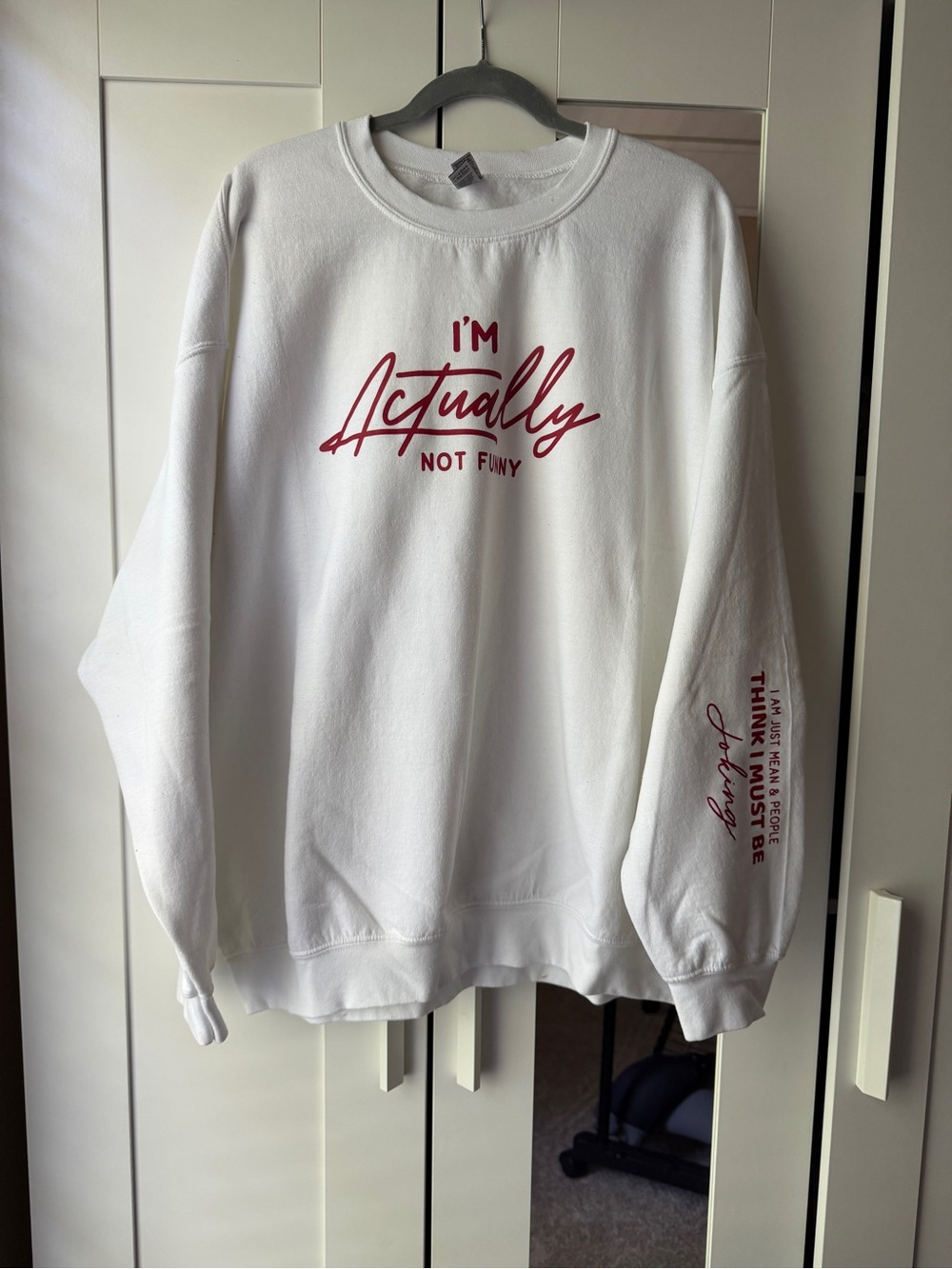 Gildan White Crewneck Sweatshirt with Red Script Graphic
